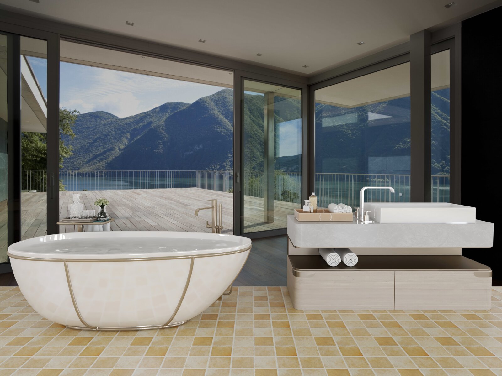 Fotobehang prachtig panoramisch uitzicht vanaf het terras