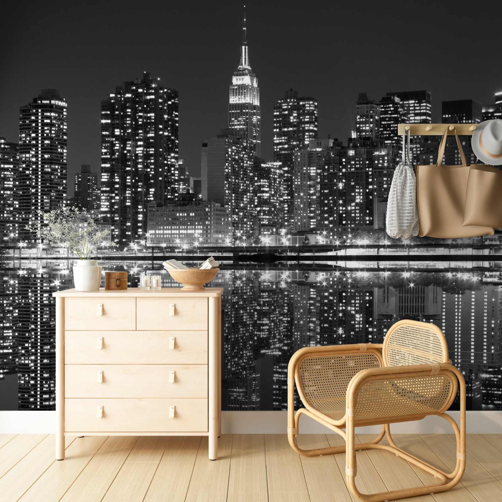 Fotobehang de skyline van de stad is zichtbaar in de weerspiegelingen van het water