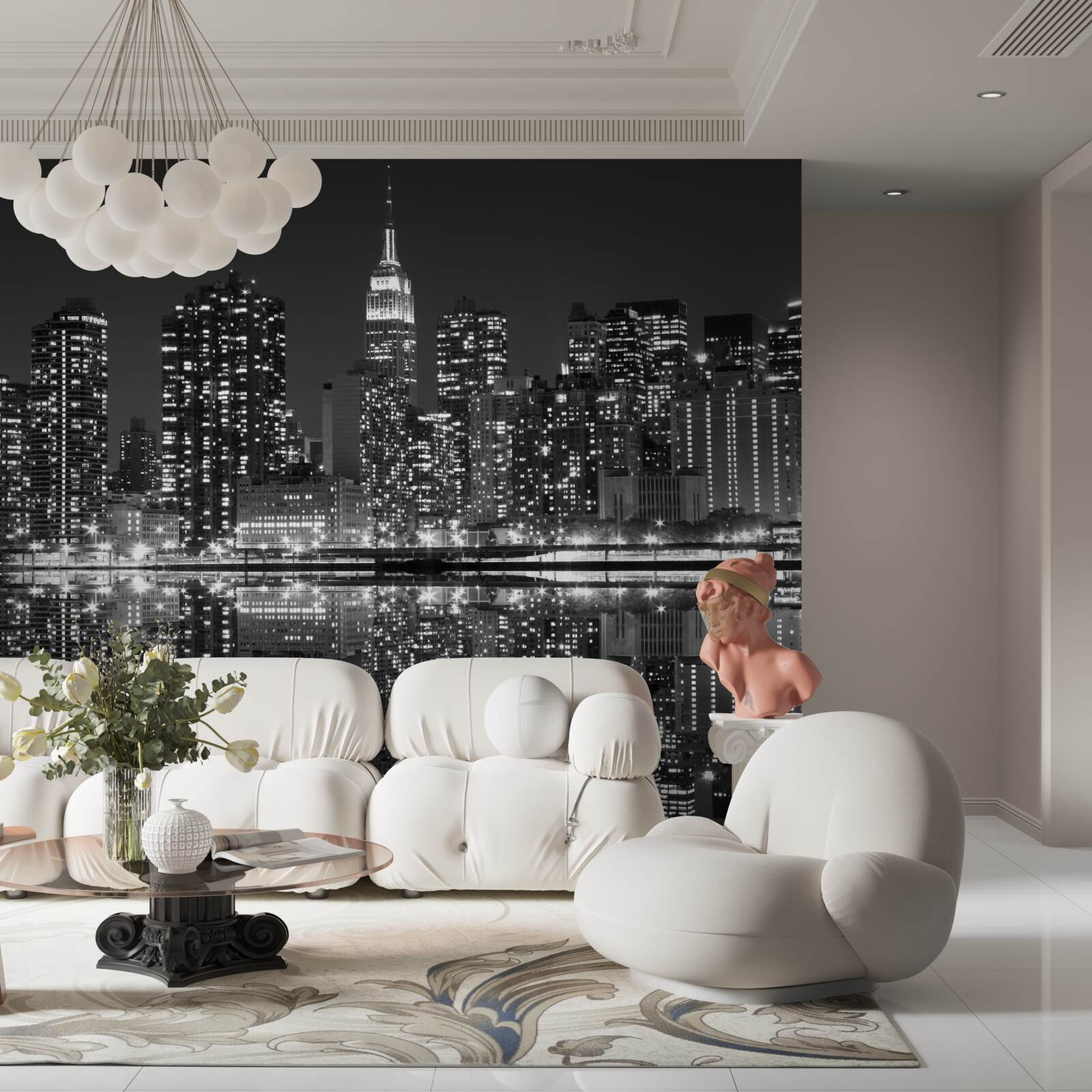 Fotobehang de skyline van de stad is zichtbaar in de weerspiegelingen van het water