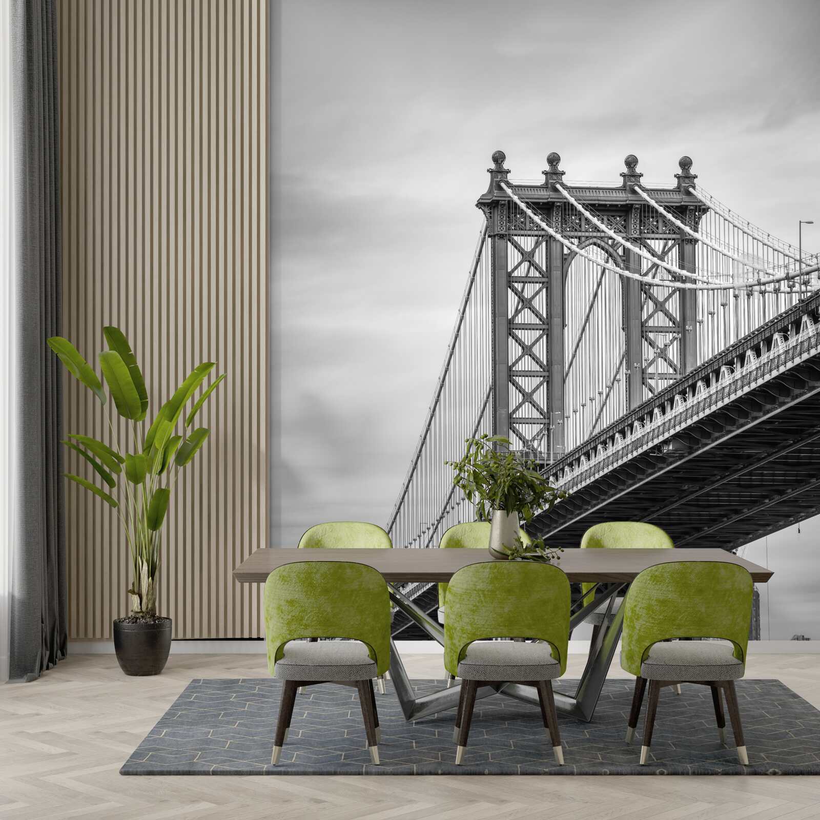 Fotobehang vernielde brug die naar bewoond gebied leidt