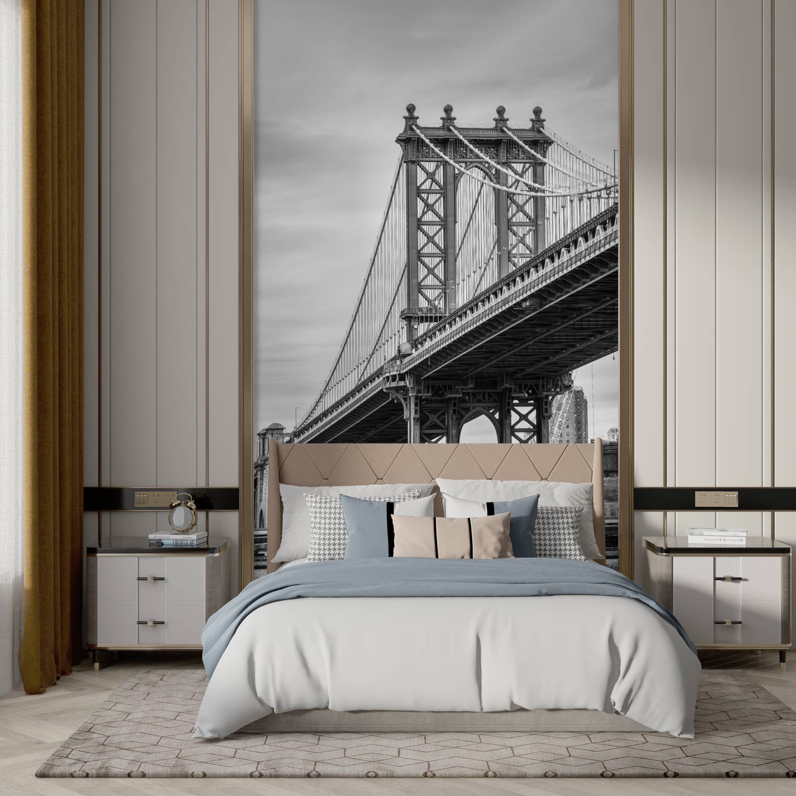 Fotobehang vernielde brug die naar bewoond gebied leidt