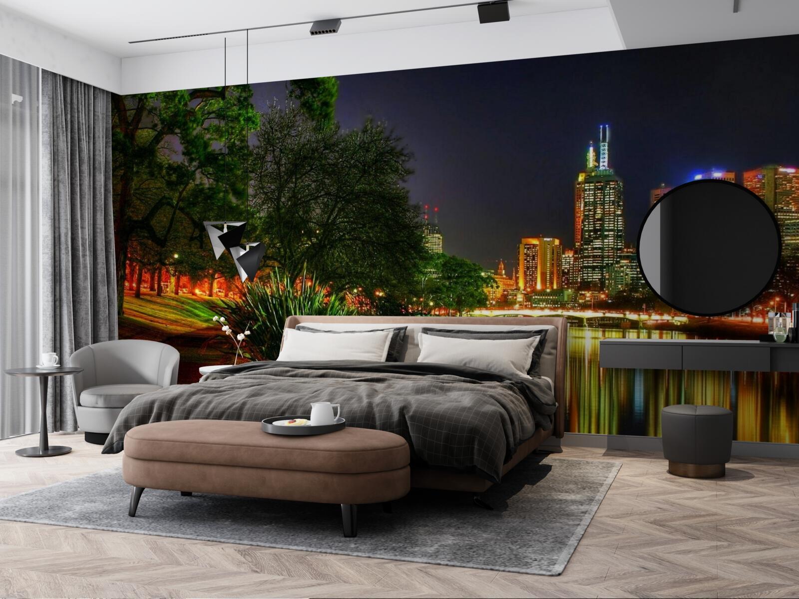 Fotobehang verlaten dijk in de avond