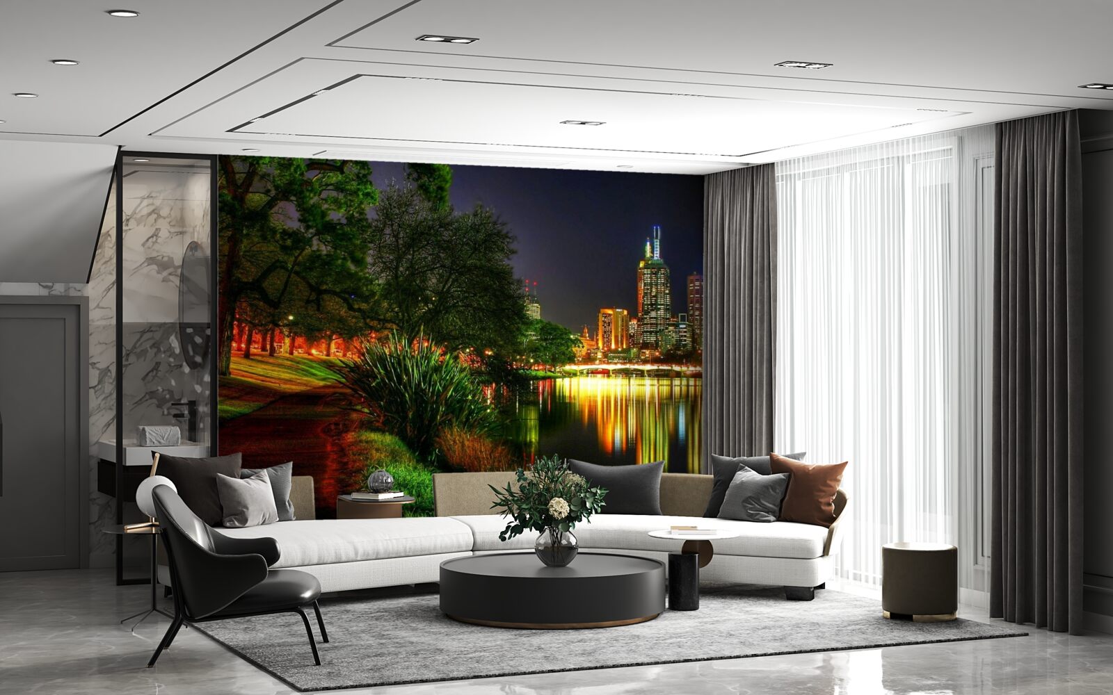 Fotobehang verlaten dijk in de avond