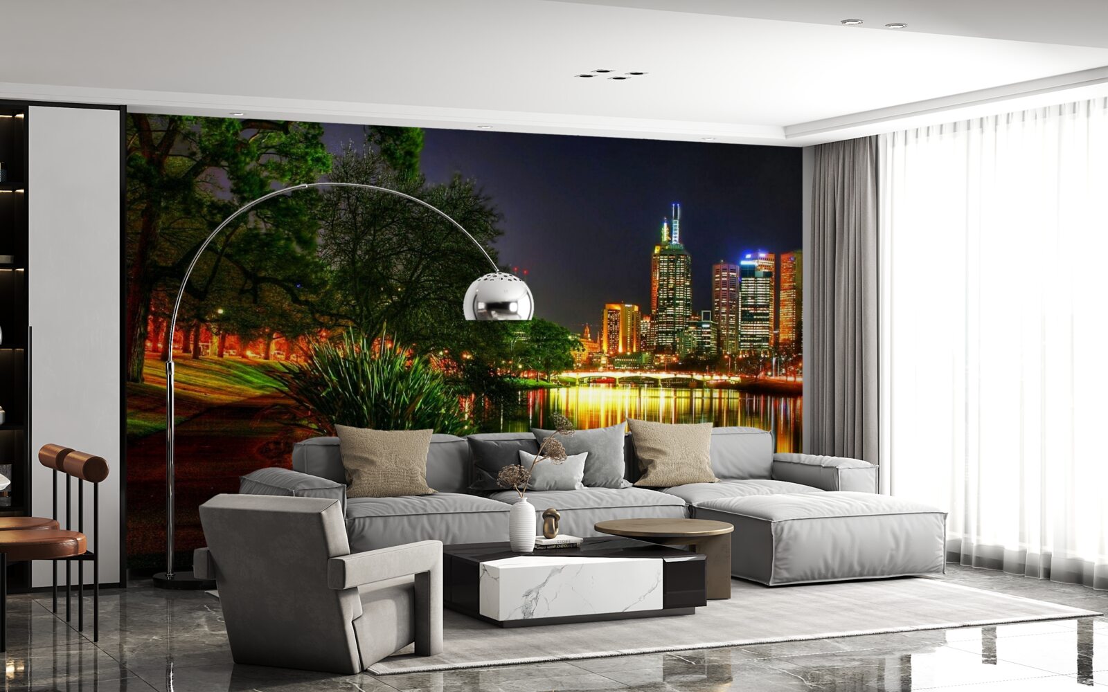 Fotobehang verlaten dijk in de avond