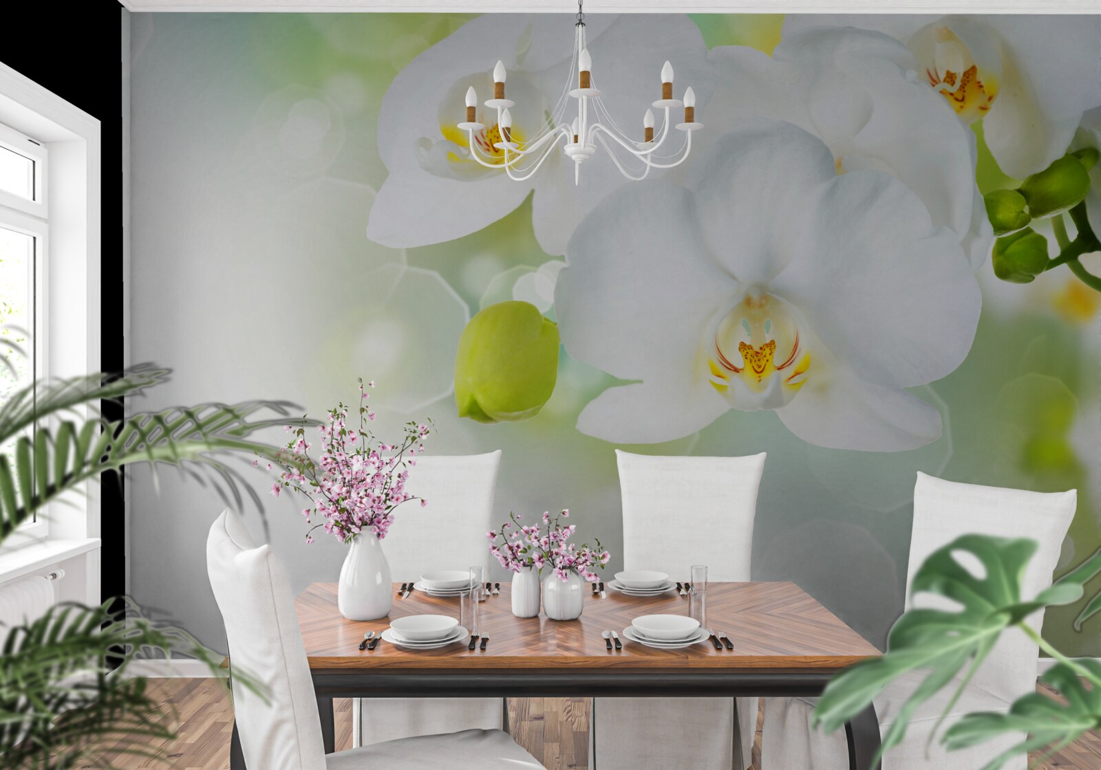 Fotobehang witte orchidee zweeft boven het water