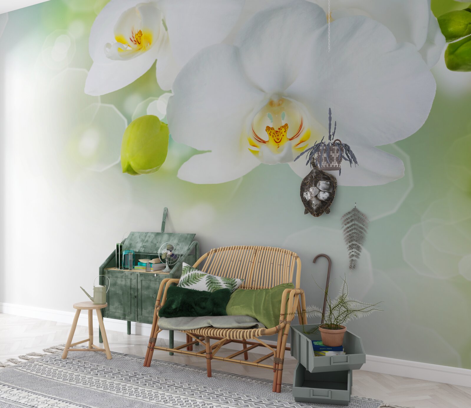 Fotobehang witte orchidee zweeft boven het water