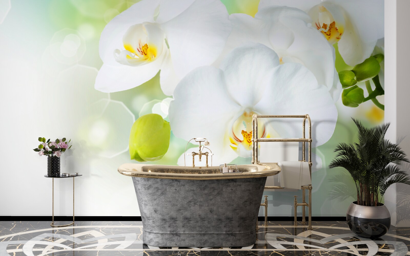 Fotobehang witte orchidee zweeft boven het water