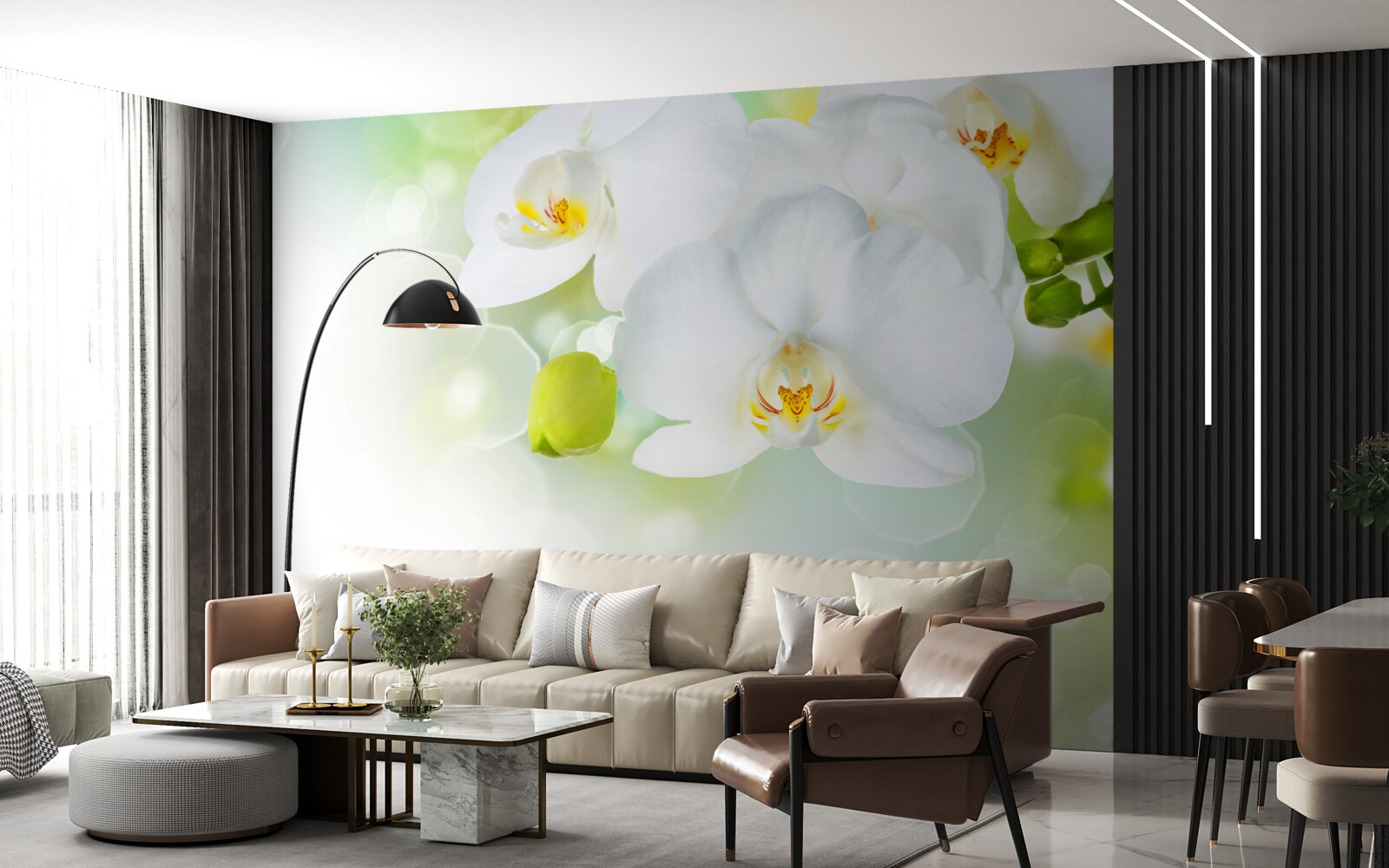 Fotobehang witte orchidee zweeft boven het water
