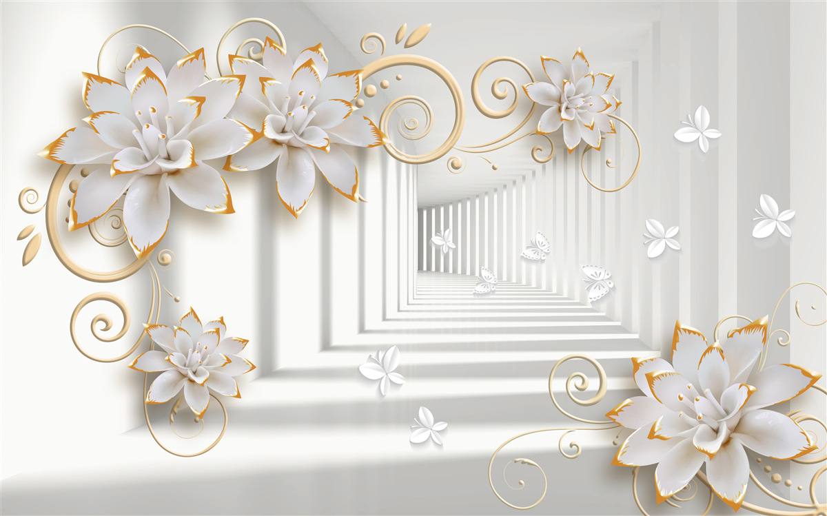 Fotobehang witte lotussen stralen tederheid uit in de gang