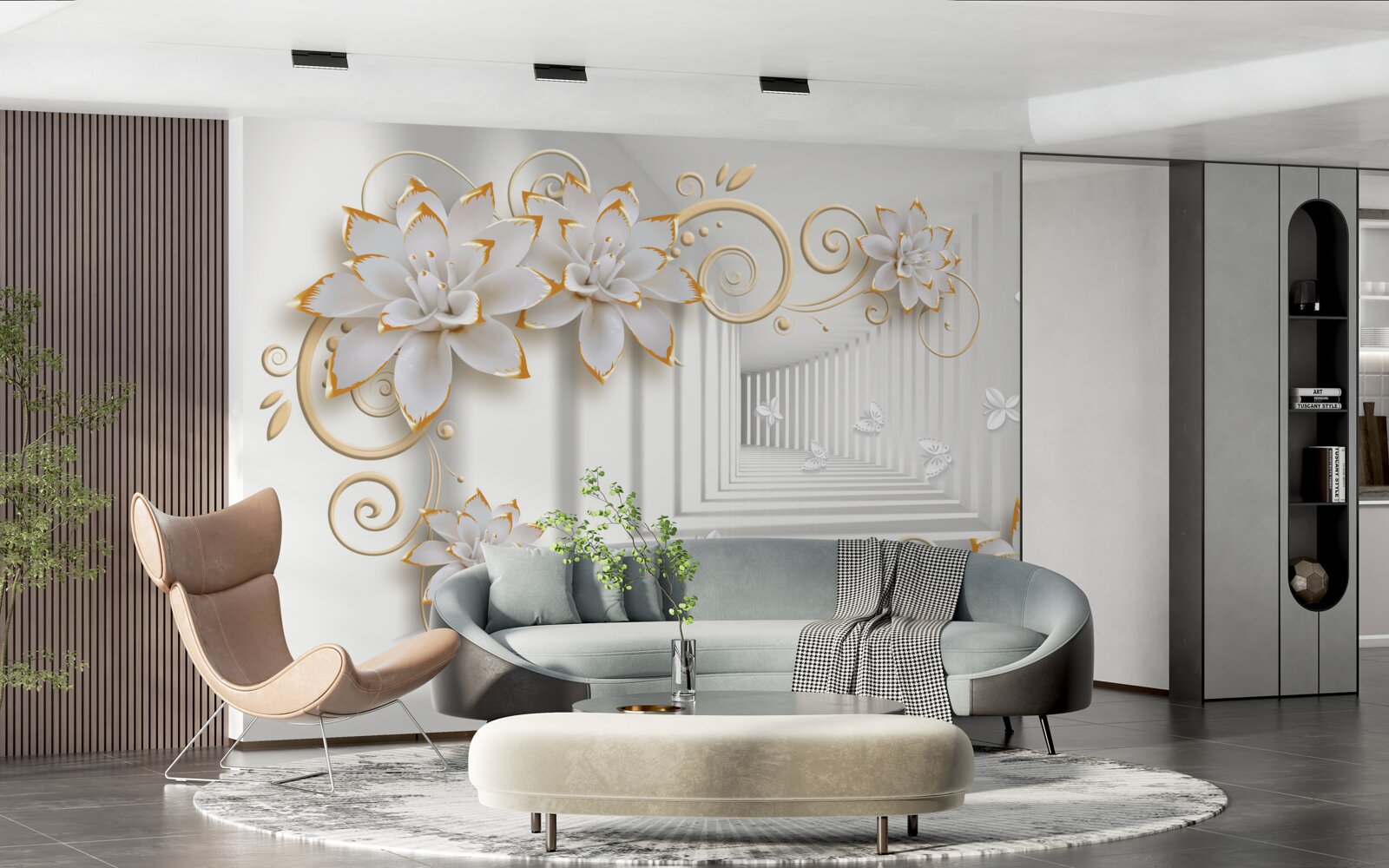 Fotobehang witte lotussen stralen tederheid uit in de gang