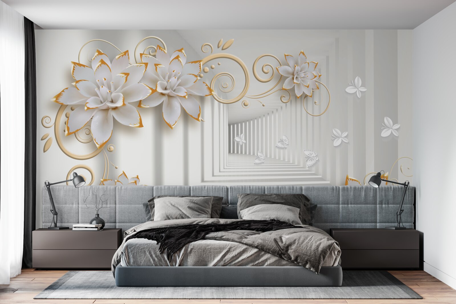 Fotobehang witte lotussen stralen tederheid uit in de gang