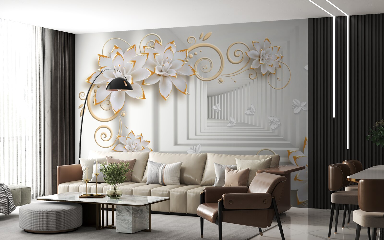 Fotobehang witte lotussen stralen tederheid uit in de gang