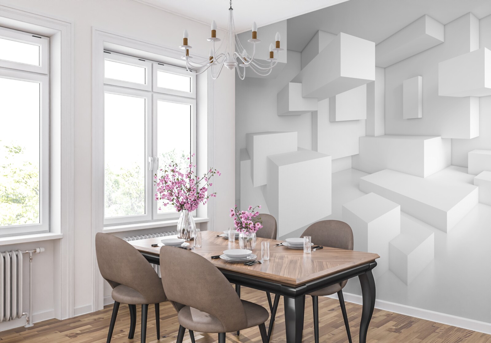 Fotobehang compositie van vliegende rechthoeken