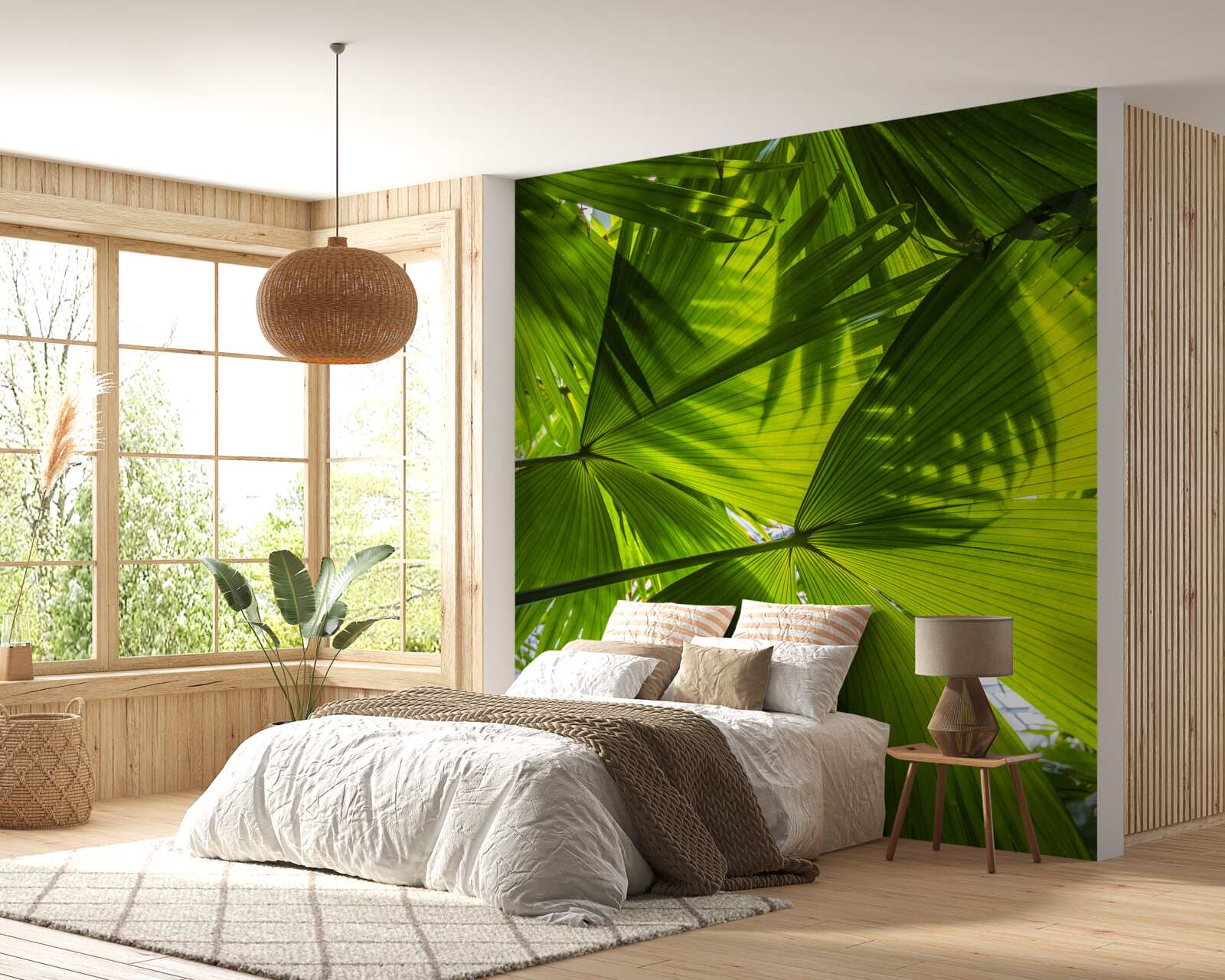 Fotobehang de zon wordt verduisterd door varenbladeren