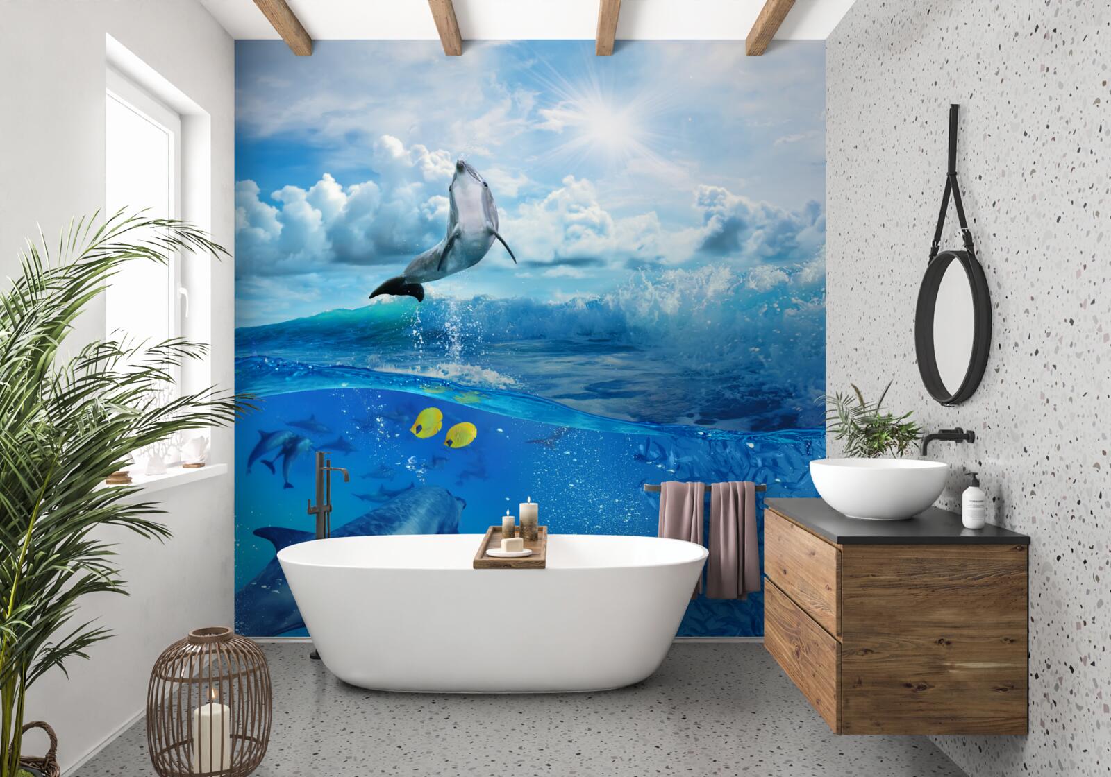 Fotobehang dolfijn springt uit het water