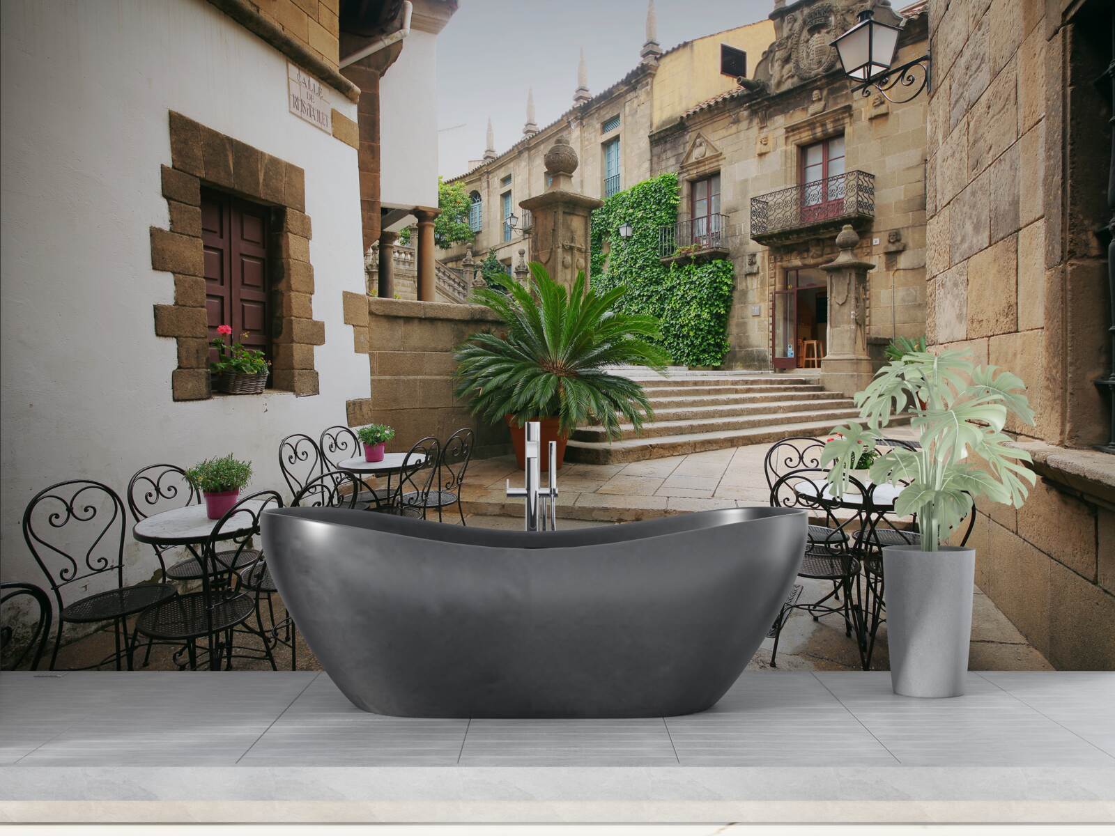 Fotobehang zomertrap in een oude stad