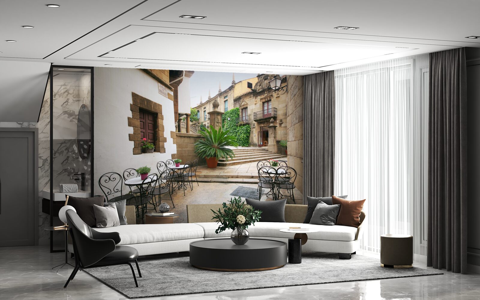 Fotobehang zomertrap in een oude stad