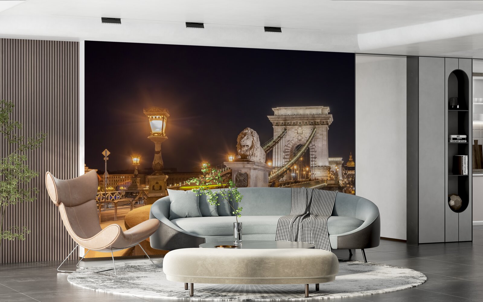 Fotobehang onbewoonde dijk en verwoeste brug