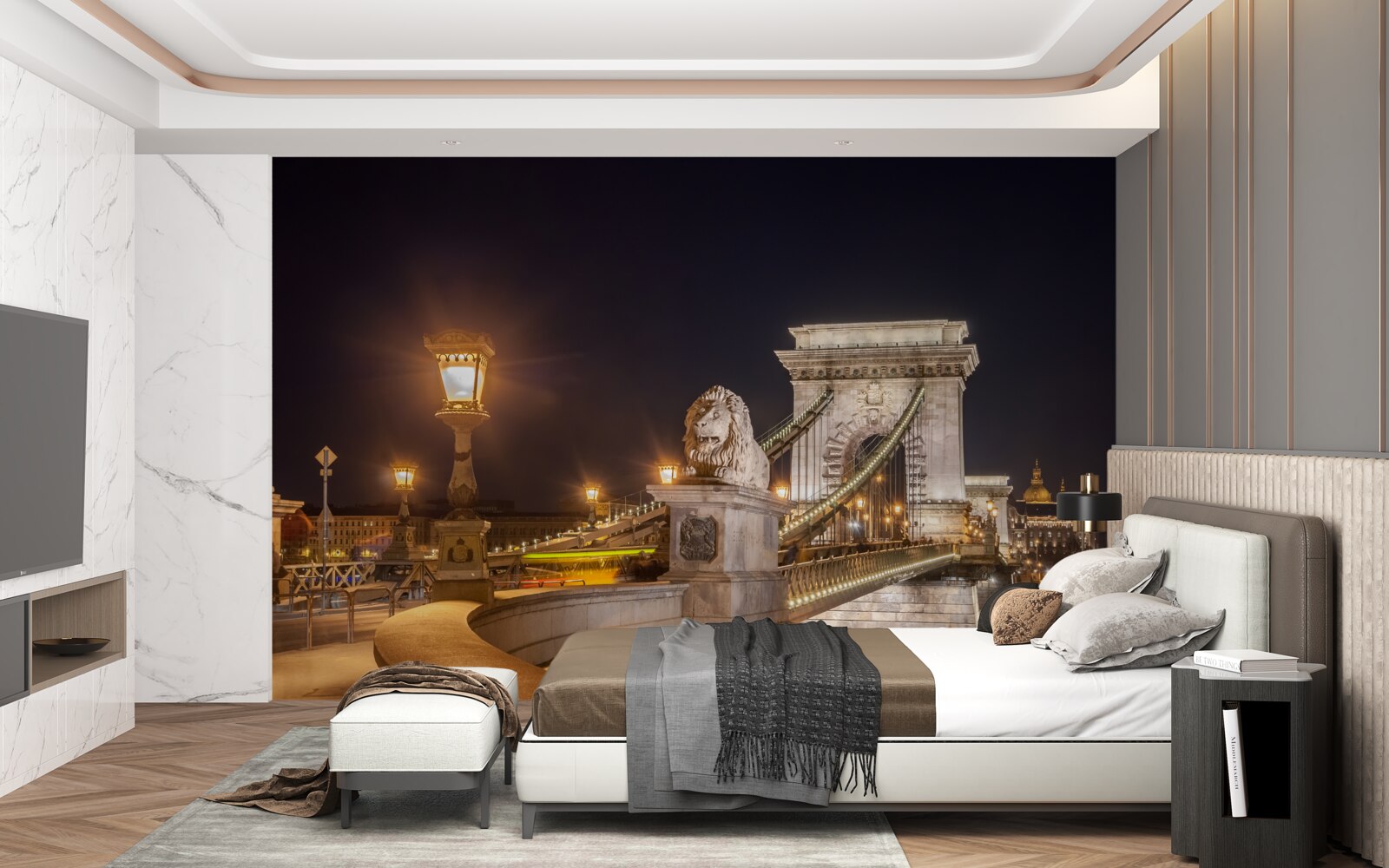 Fotobehang onbewoonde dijk en verwoeste brug