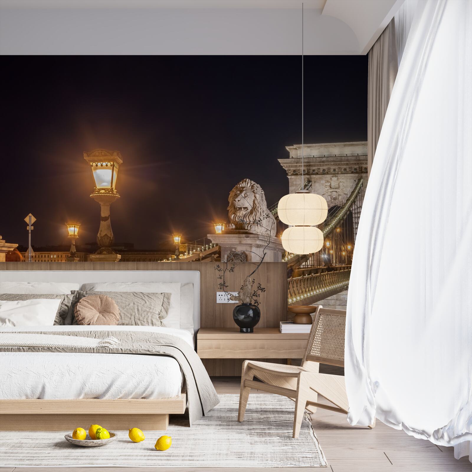 Fotobehang onbewoonde dijk en verwoeste brug