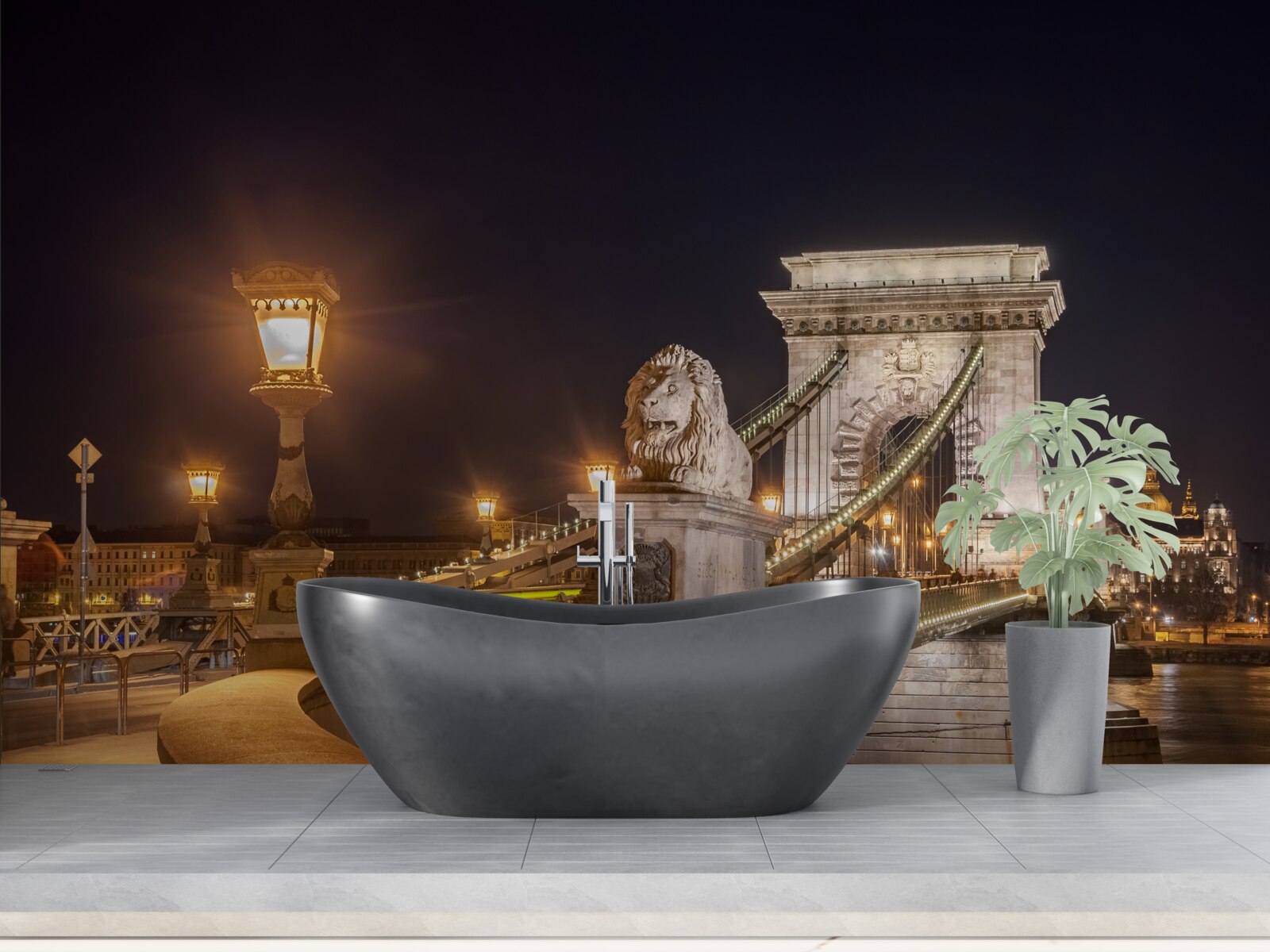 Fotobehang onbewoonde dijk en verwoeste brug