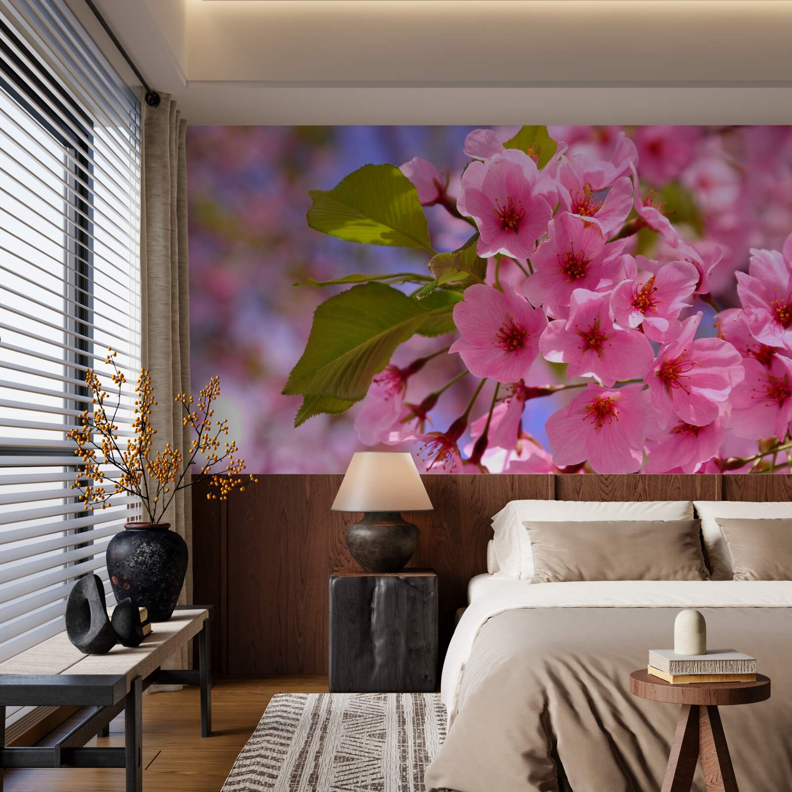 Fotobehang grote sakuraknoppen bloeien in de lente