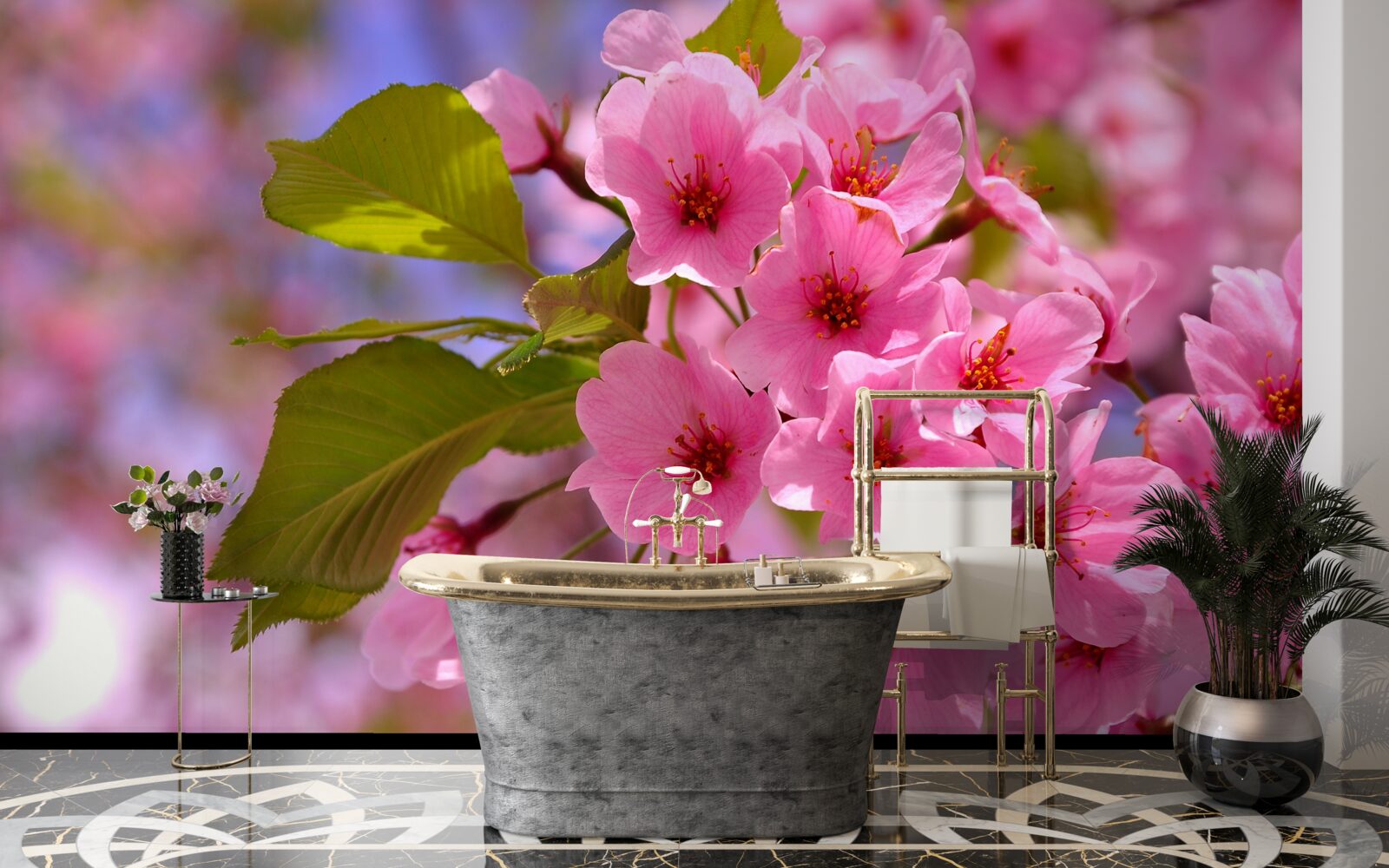 Fotobehang grote sakuraknoppen bloeien in de lente