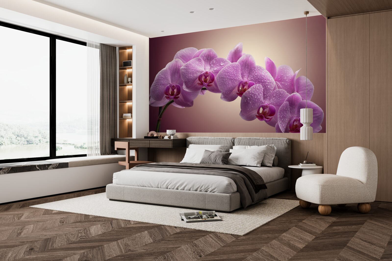 Fotobehang bloeiende tak van een seringorchidee