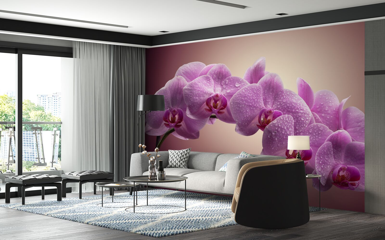 Fotobehang bloeiende tak van een seringorchidee