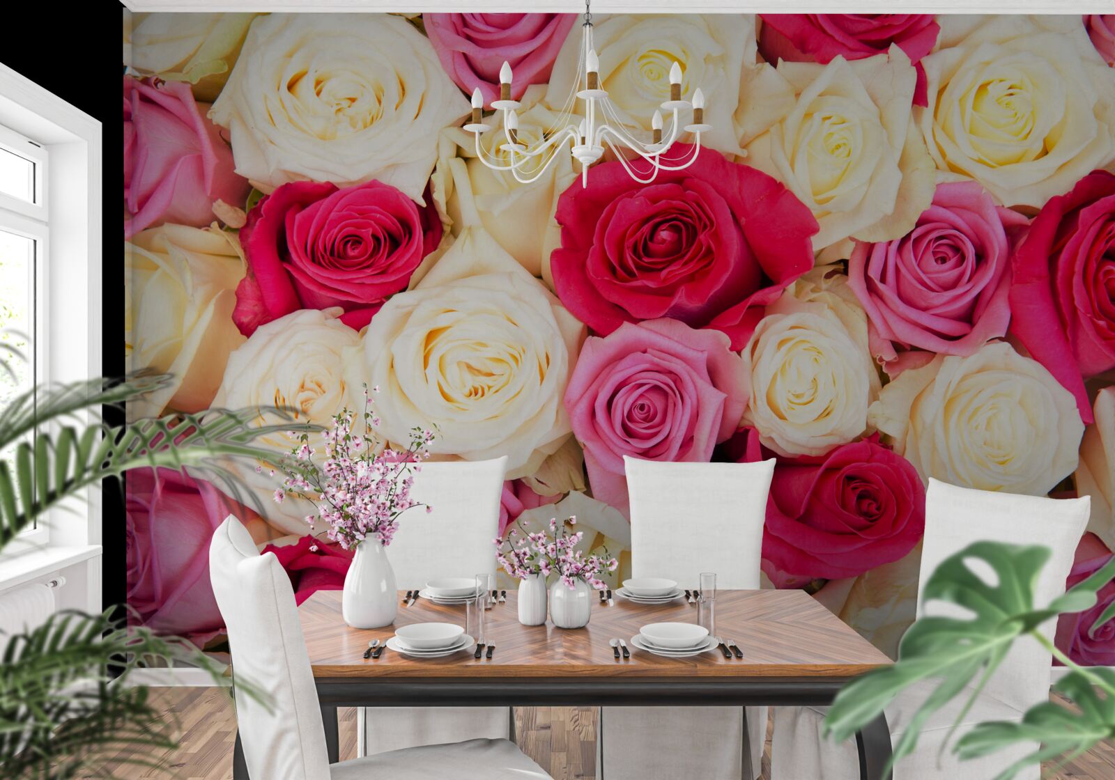 Fotobehang boeket van delicate rozen in verschillende tinten