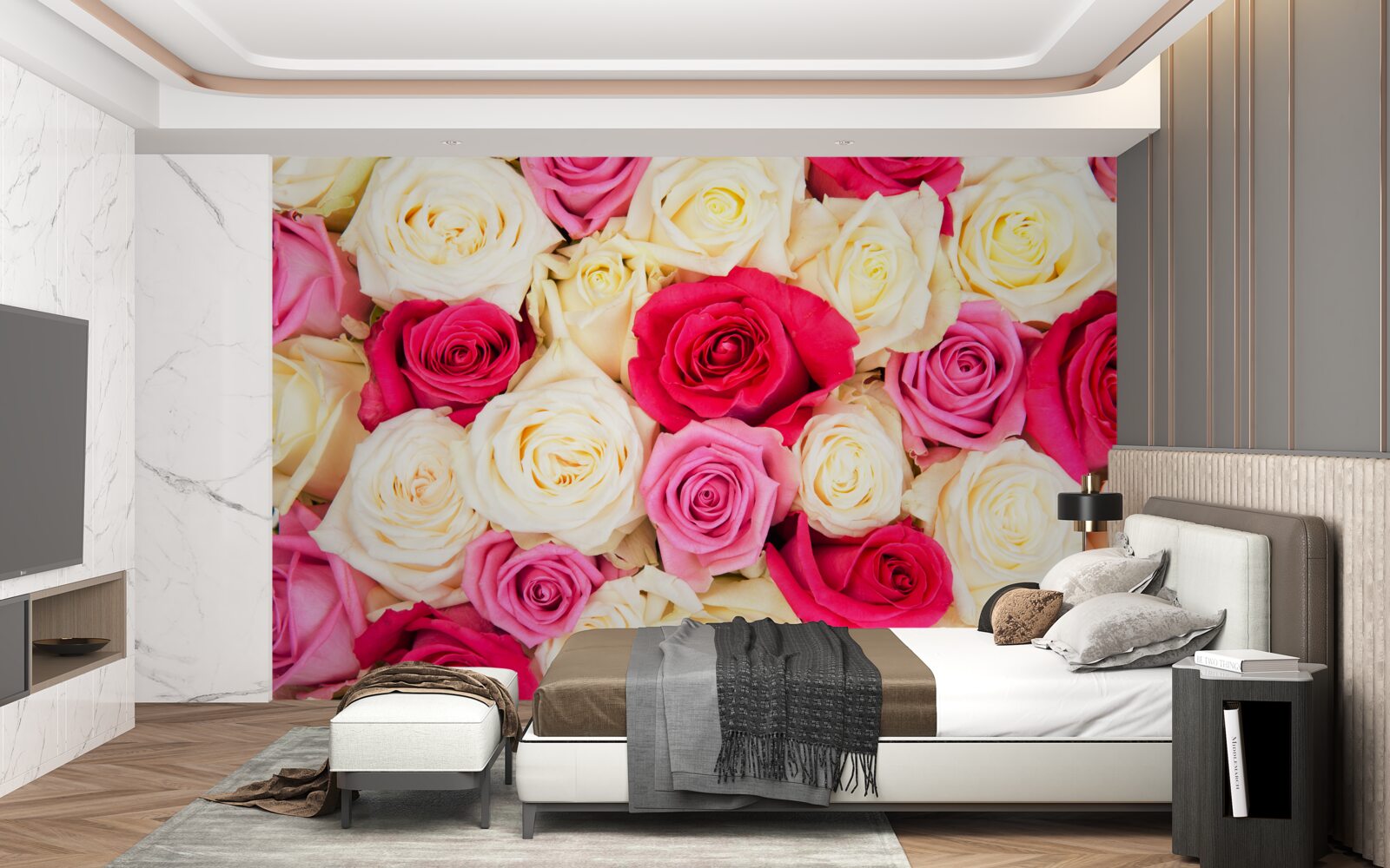 Fotobehang boeket van delicate rozen in verschillende tinten