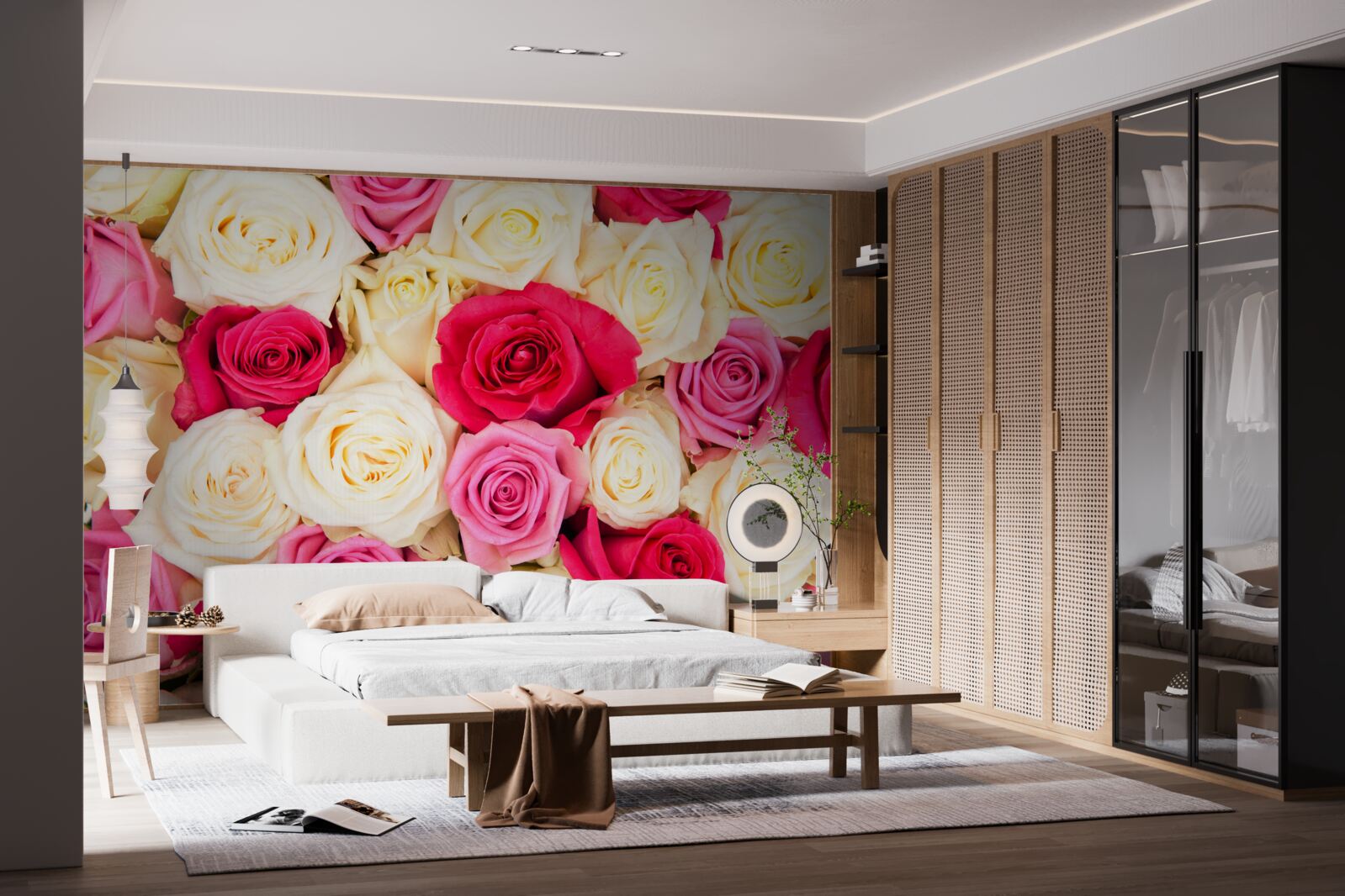 Fotobehang boeket van delicate rozen in verschillende tinten