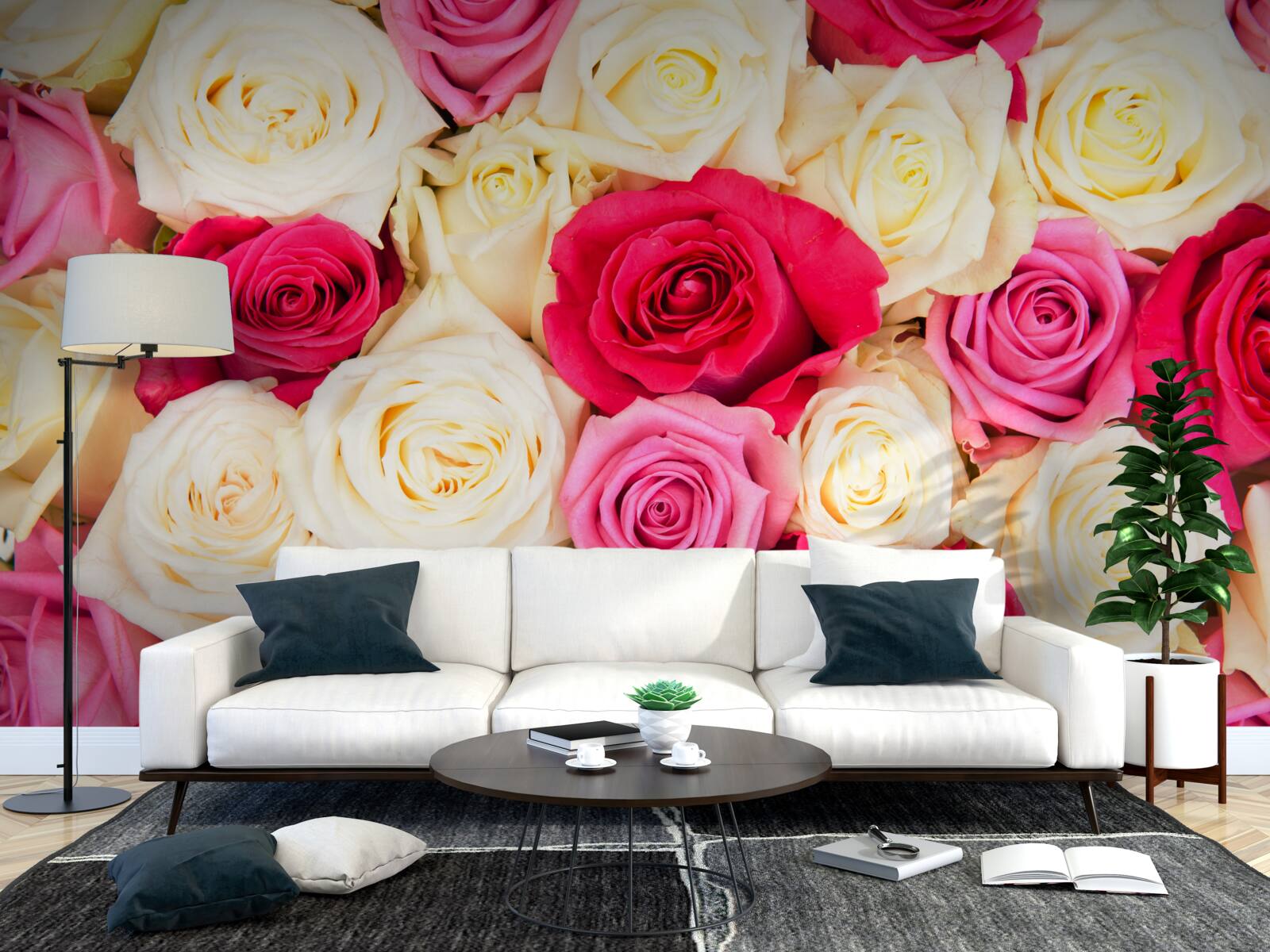 Fotobehang boeket van delicate rozen in verschillende tinten