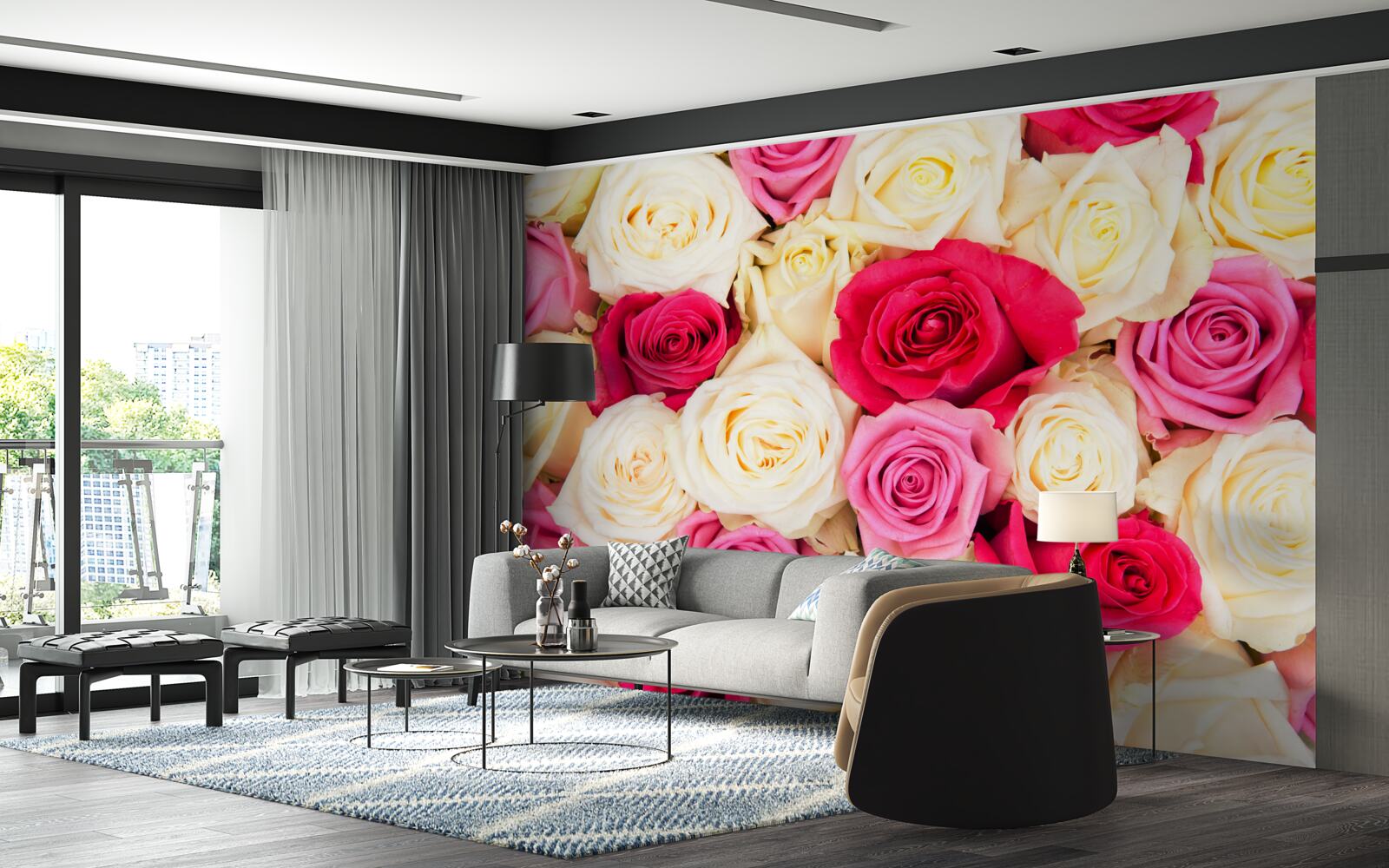 Fotobehang boeket van delicate rozen in verschillende tinten