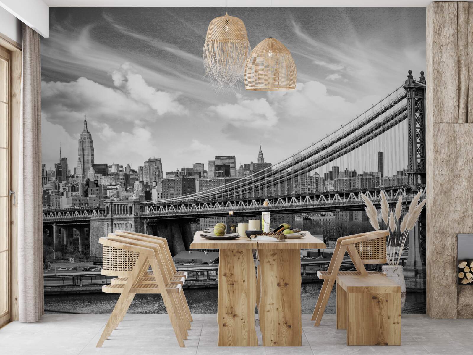 Fotobehang verwoeste gemeentelijke brug over de rivier