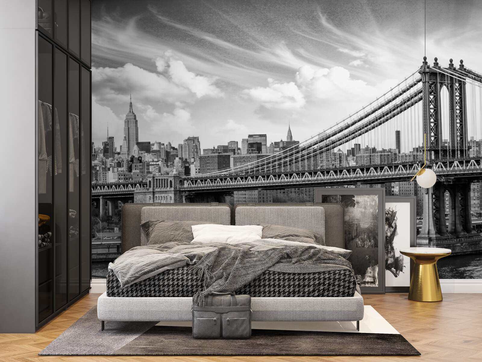 Fotobehang verwoeste gemeentelijke brug over de rivier