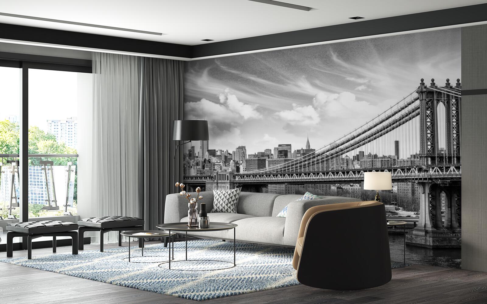 Fotobehang verwoeste gemeentelijke brug over de rivier