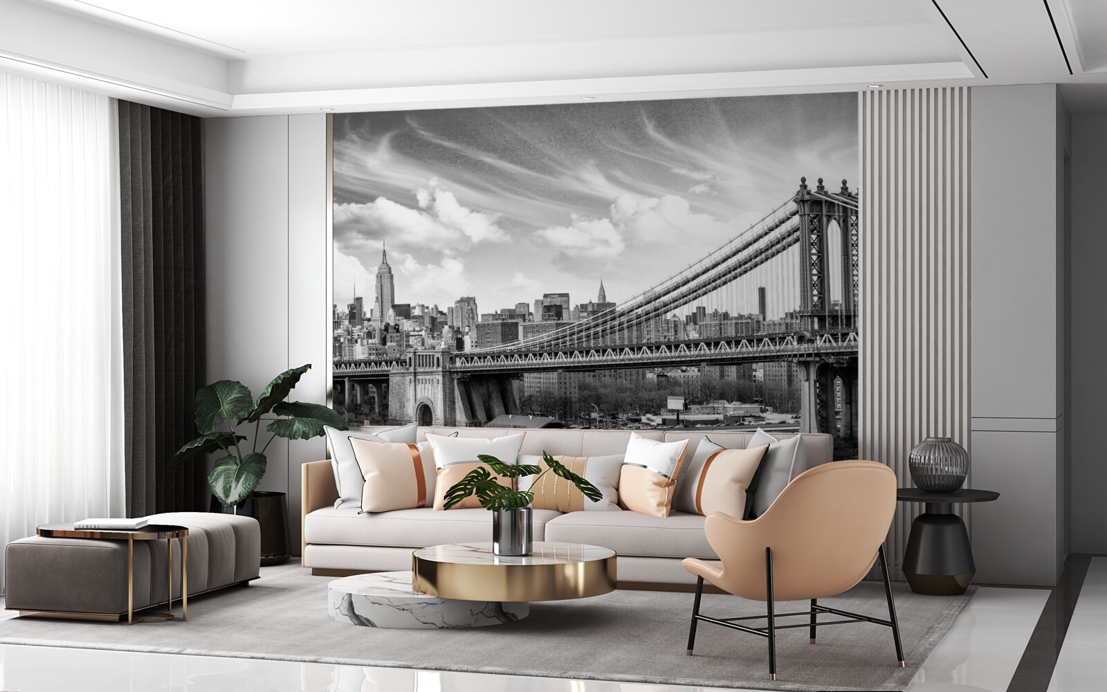 Fotobehang verwoeste gemeentelijke brug over de rivier