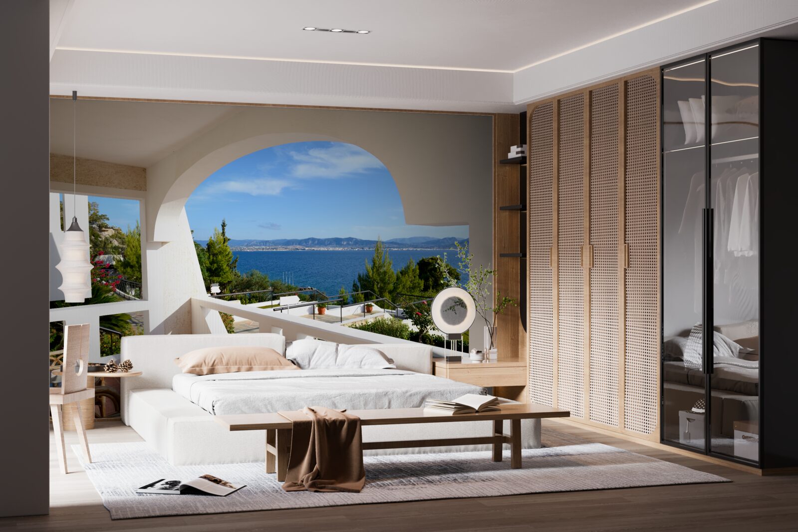 Fotobehang comfortabel terras met uitzicht op de oceaan