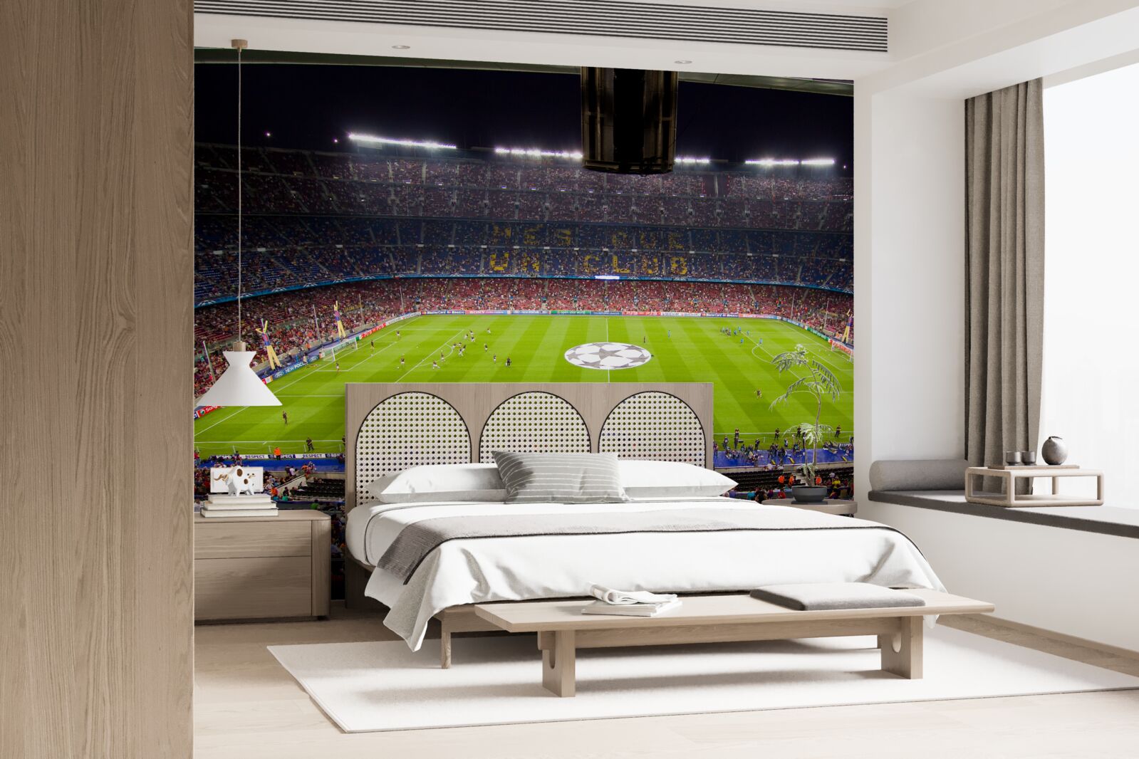 Fotobehang voetbalveld met toeschouwers