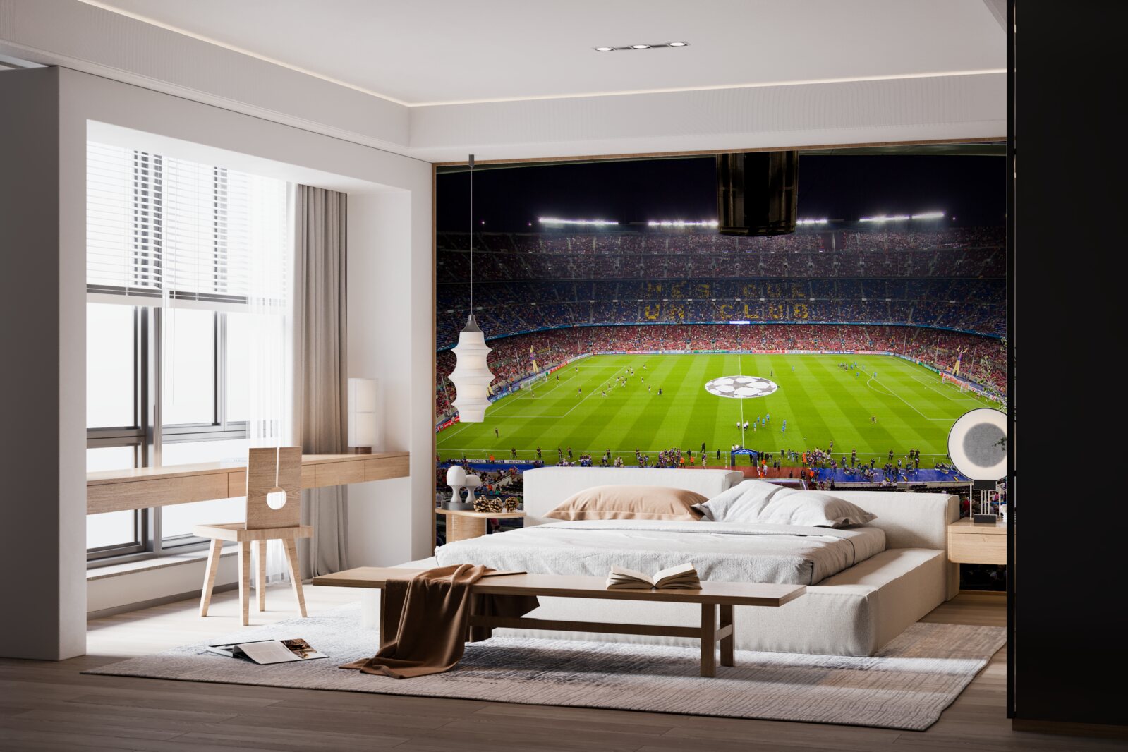 Fotobehang voetbalveld met toeschouwers