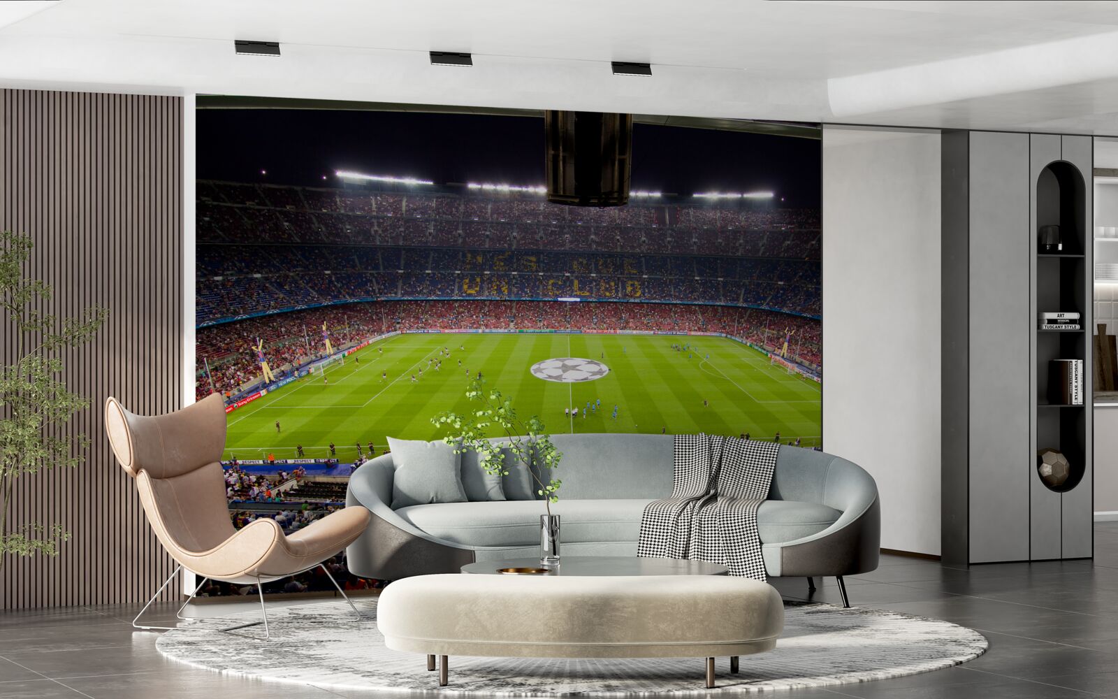 Fotobehang voetbalveld met toeschouwers