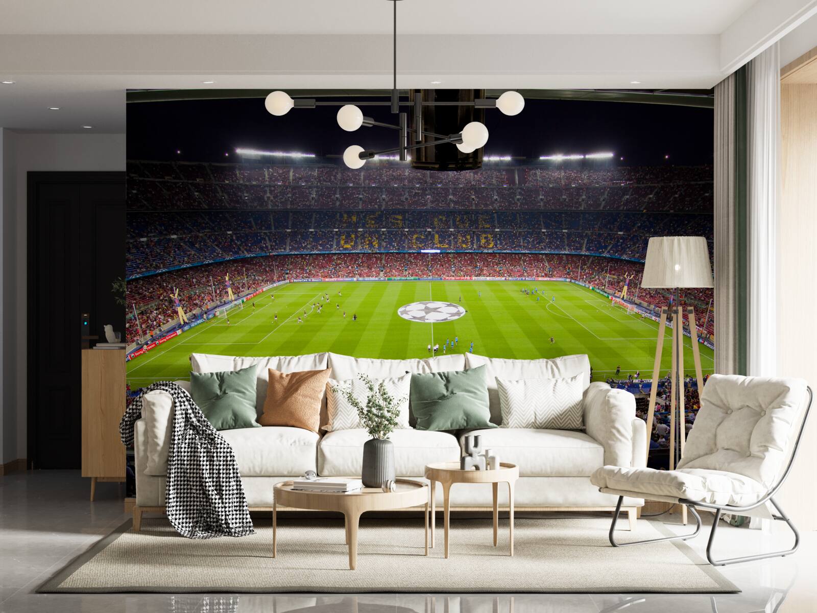 Fotobehang voetbalveld met toeschouwers