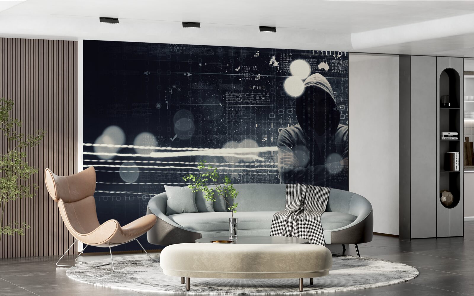 Fotobehang figuur met capuchon tegen wazige achtergrond