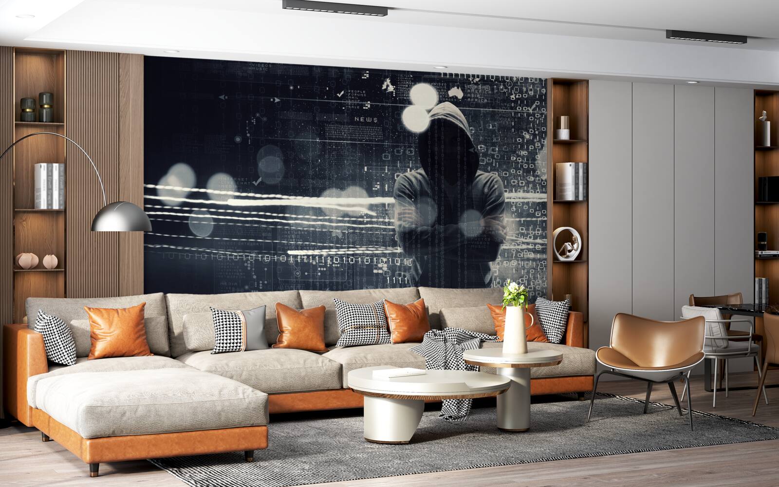 Fotobehang figuur met capuchon tegen wazige achtergrond