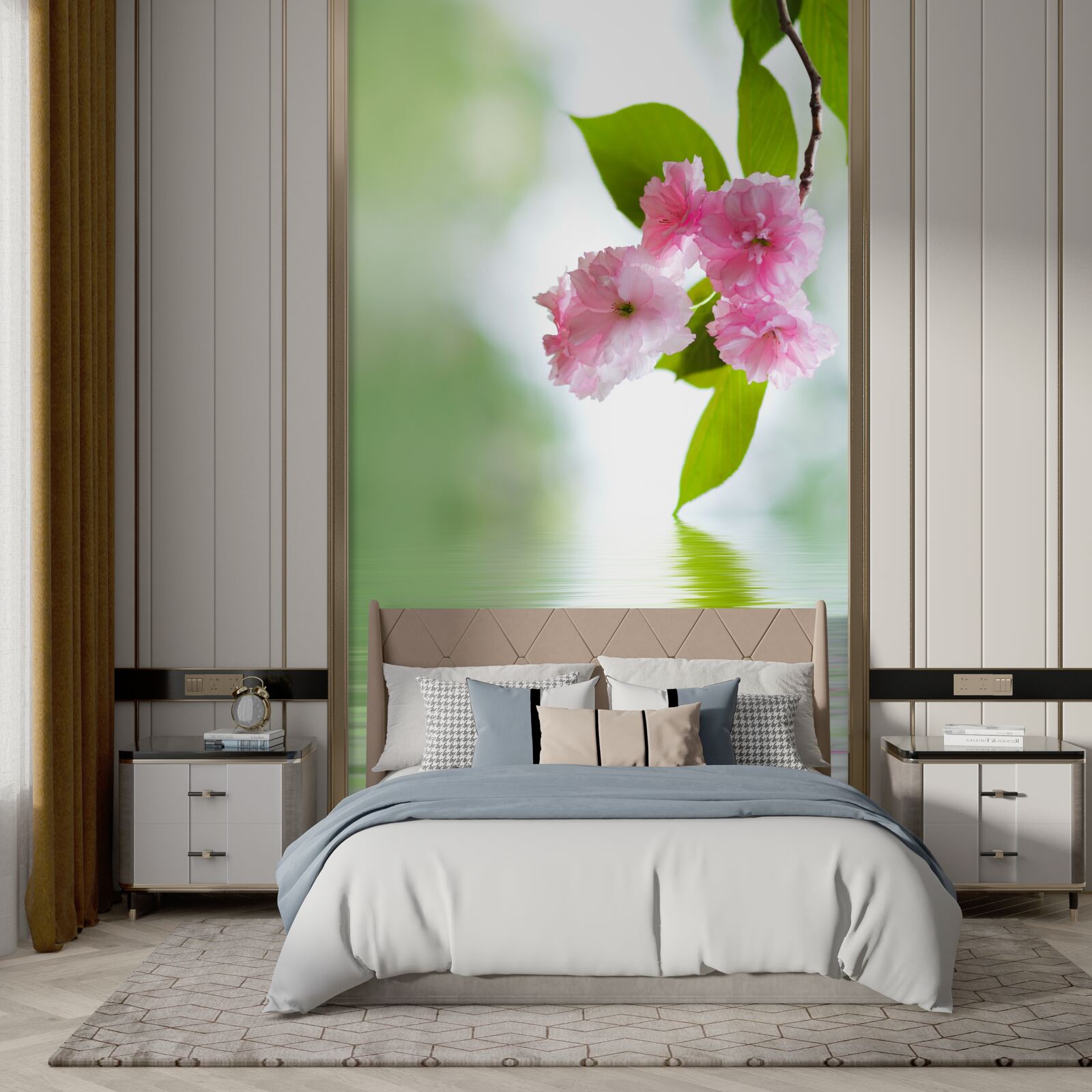 Fotobehang sakura bloeit op takken bij water