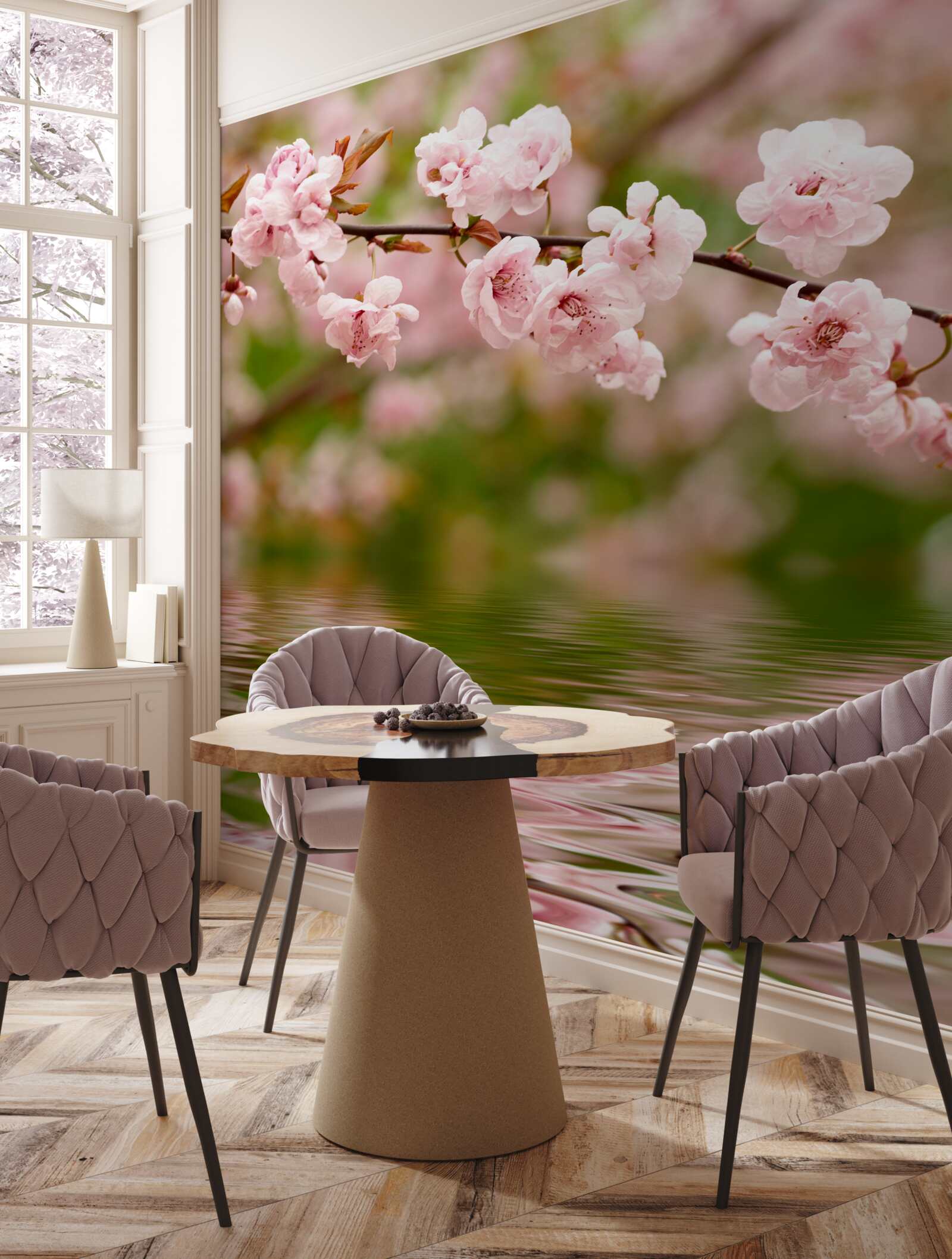 Fotobehang tak met bloemen op het wateroppervlak