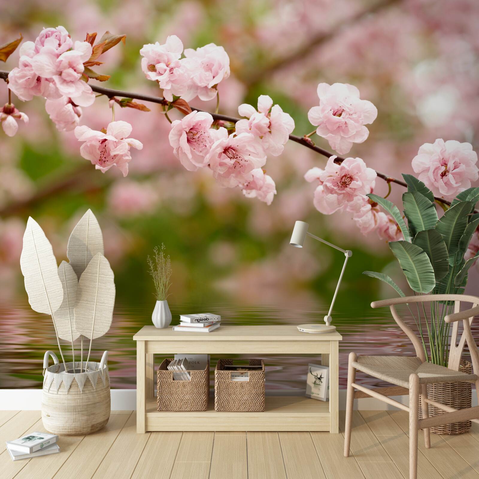 Fotobehang tak met bloemen op het wateroppervlak