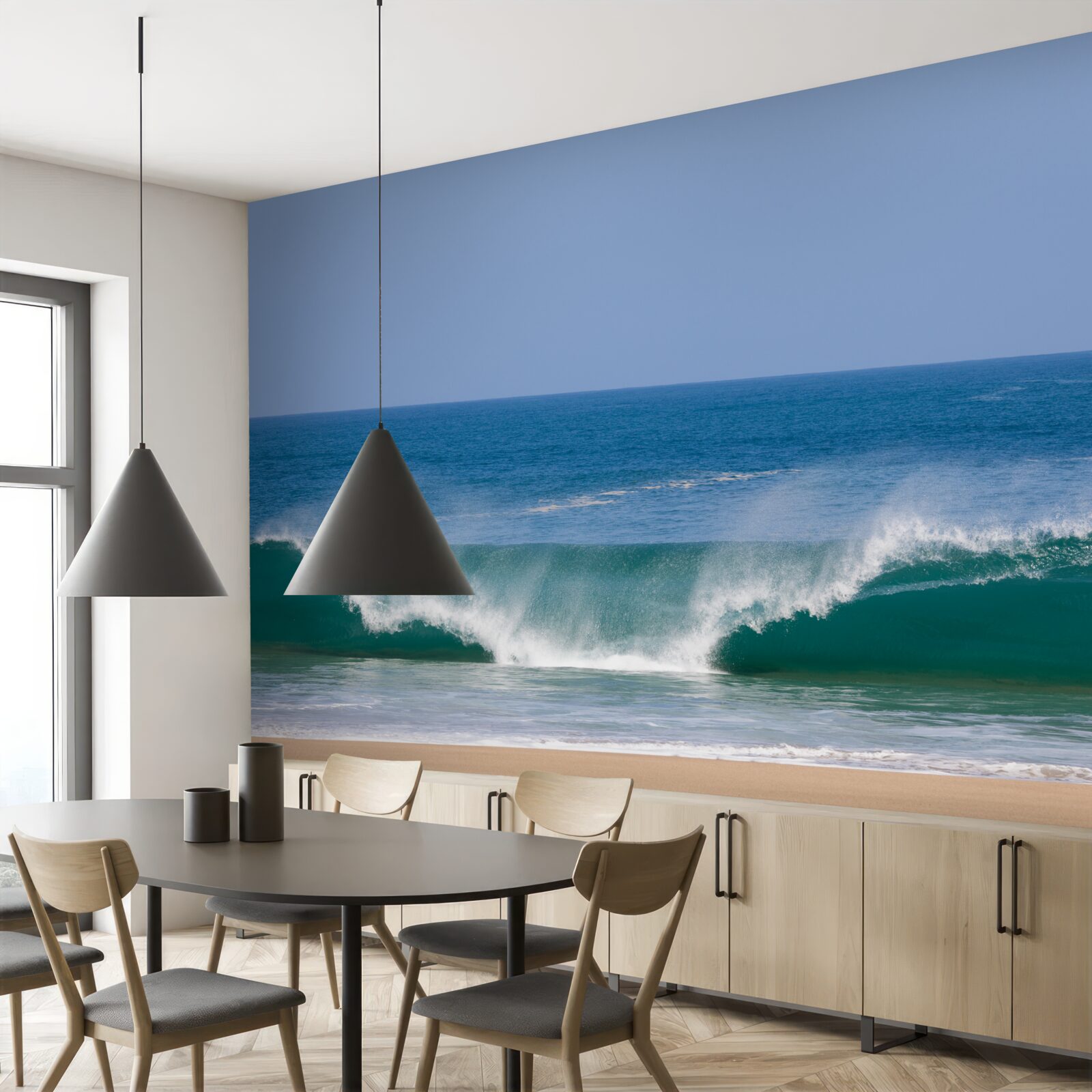 Fotobehang grote oceaangolven voor de kust