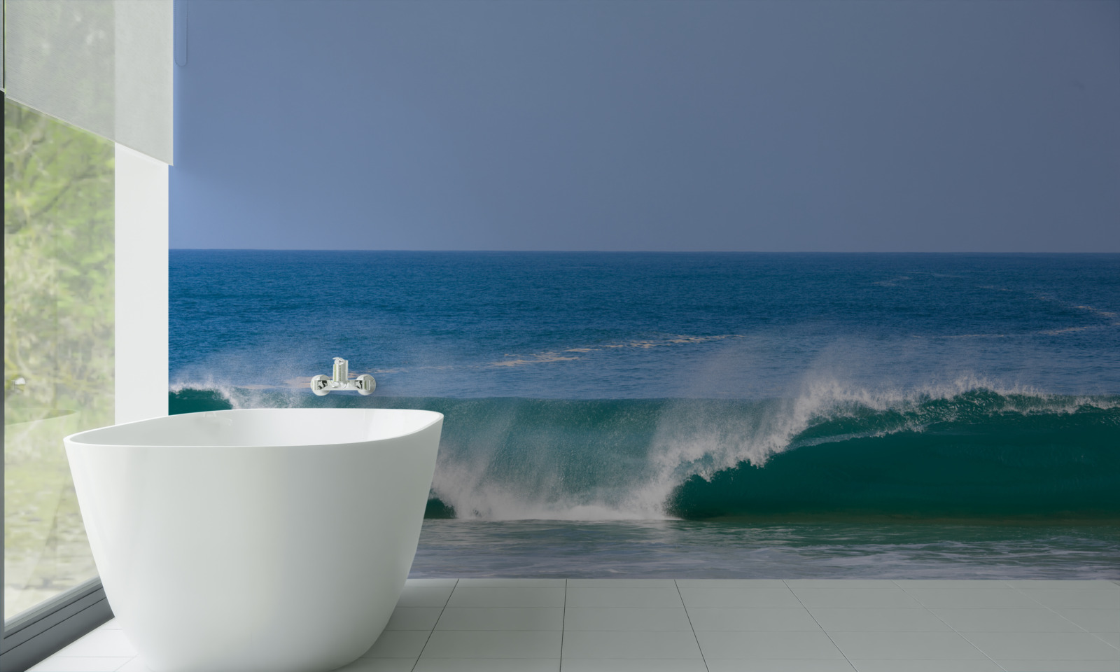 Fotobehang grote oceaangolven voor de kust